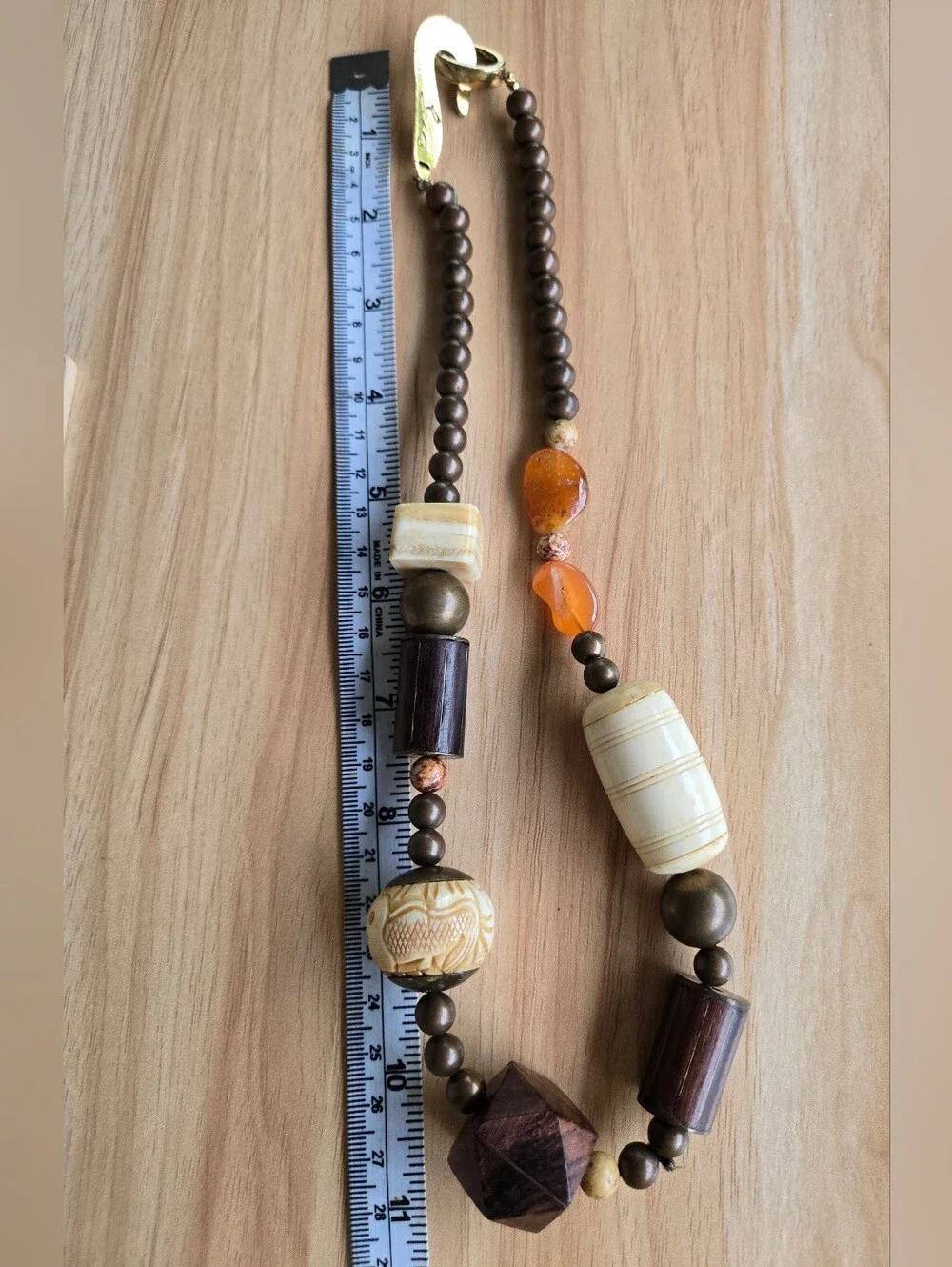 Vintage Lee Sands 1980s Natural Stone Wood Bone Tribal Boho Statement Necklace